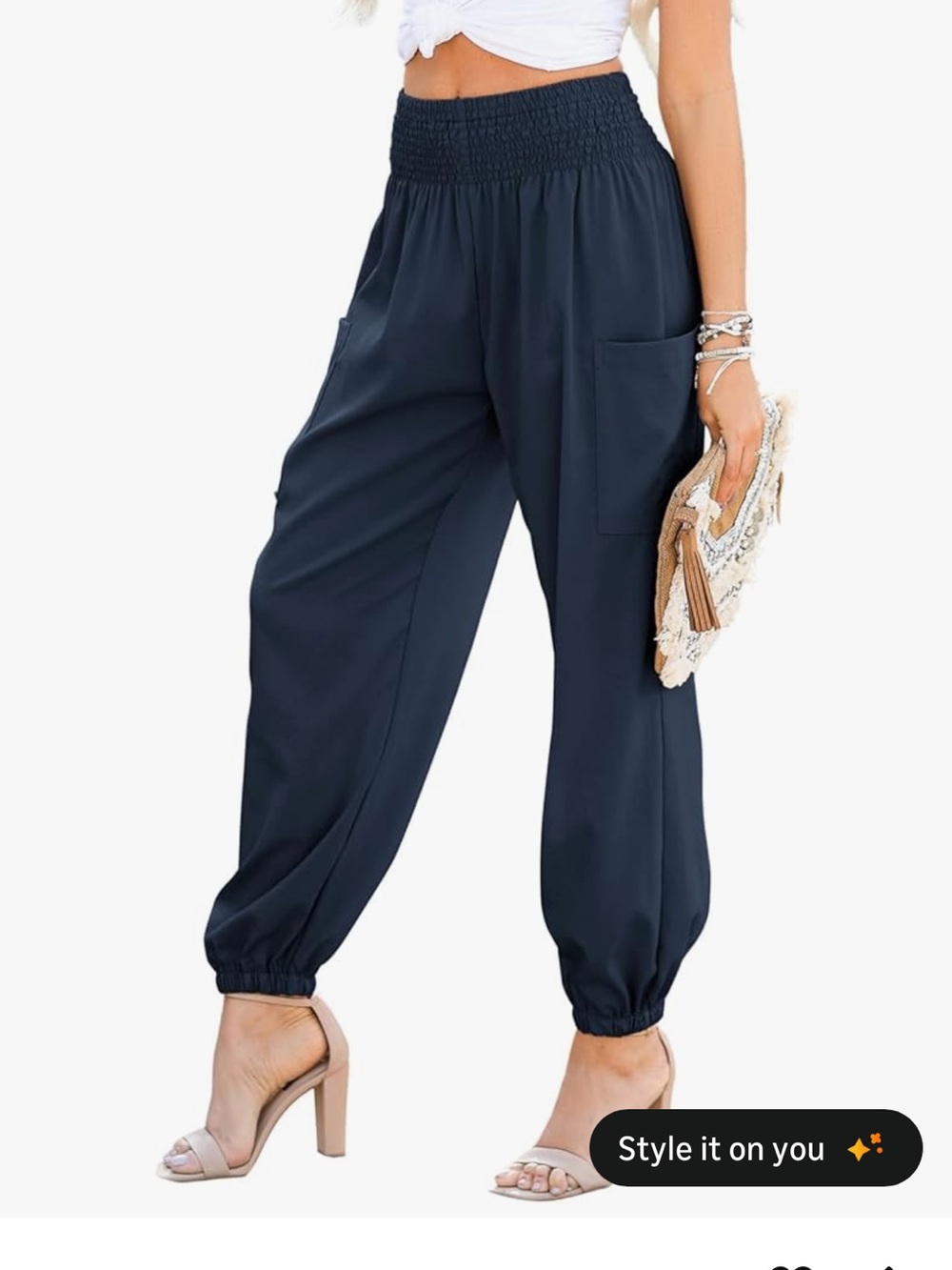 Women's NAVY Elastic-Waist Pants with Side Pocket XXL Super stretchy waist.